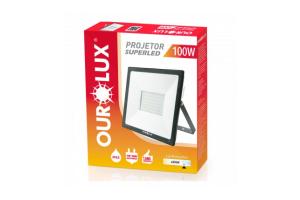 Refletor Led Slim 100W Bivolt Preto 6500K - Ourolux