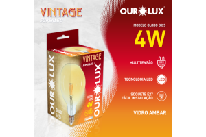 LAMPADA VINTAGE LED GLOBO G125 4W BIVOLT BRANCO QUENTE 2400K - OUROLUX