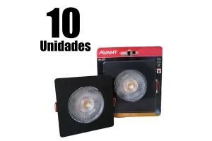 Kit Com 10 Spot Led Quadrado Preto Fosco Bivolt 5W Luz Amarela 3000K - Avant